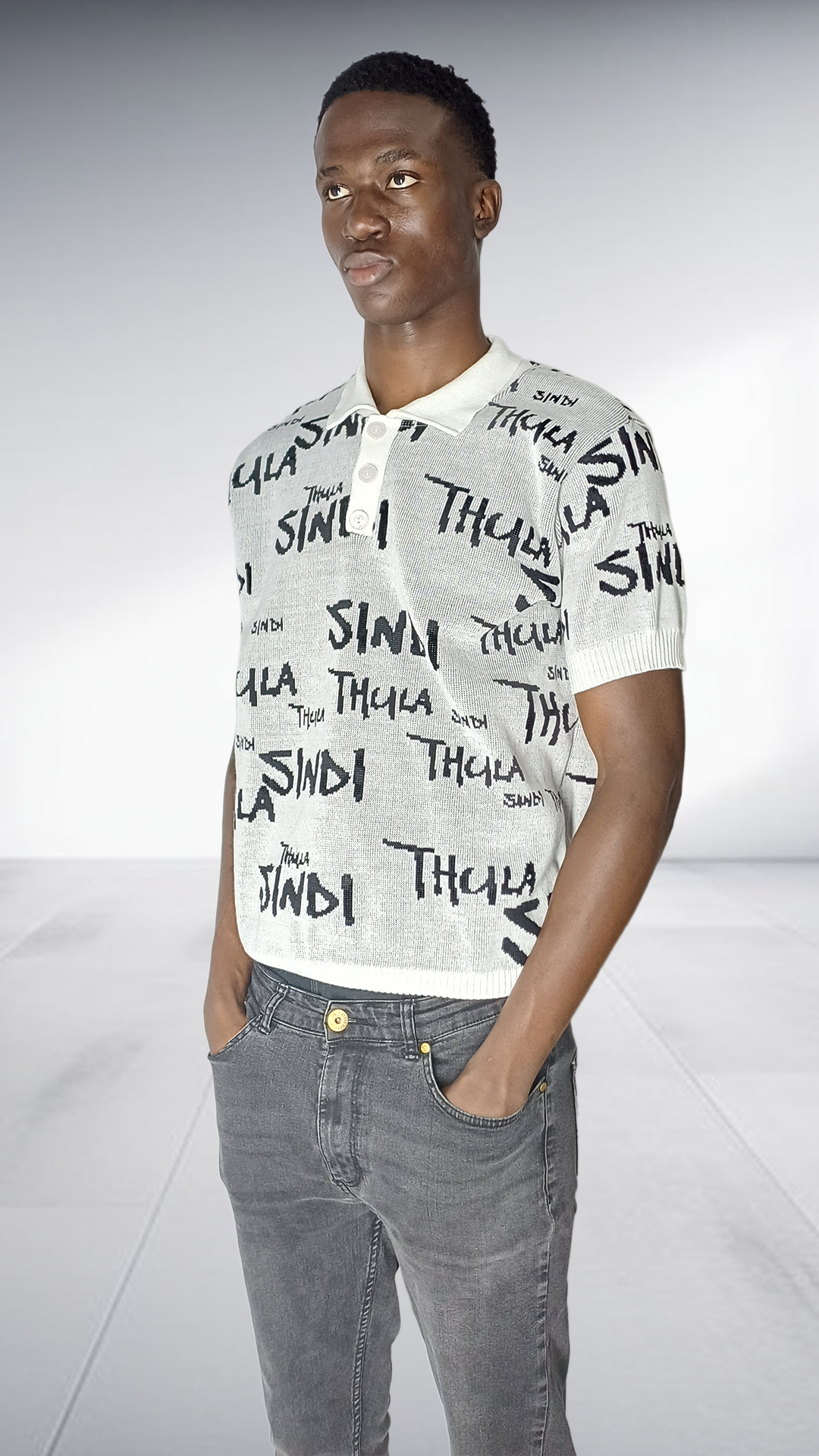 Thula Sindi Signature Knit Polo Shirt - Cream & Black