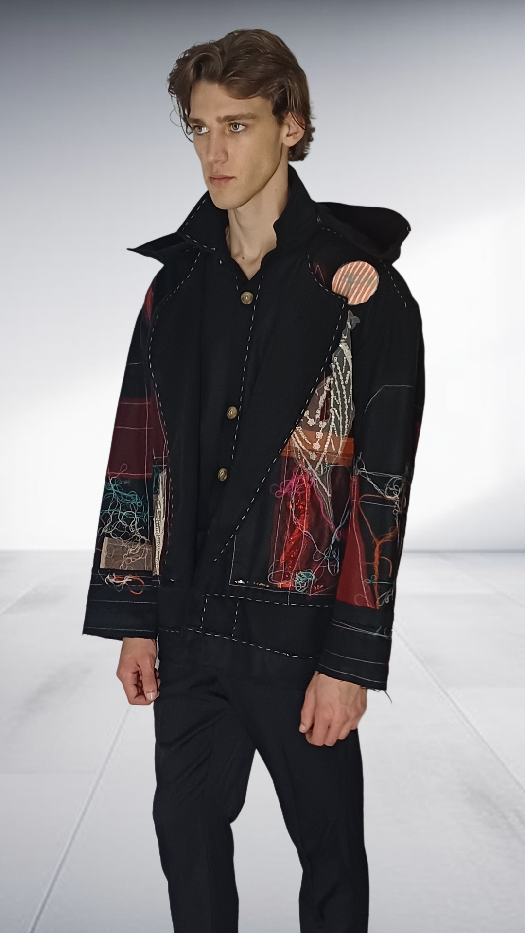Sipho Mbuto Artistic Hooded Jacket - Black with Embellishments