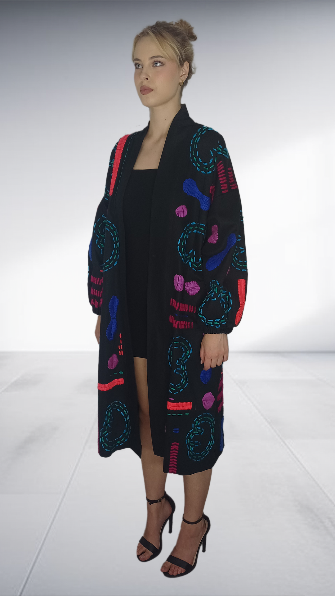 Isabel De Villiers Hand Embroidered Doodle Kimono Jacket