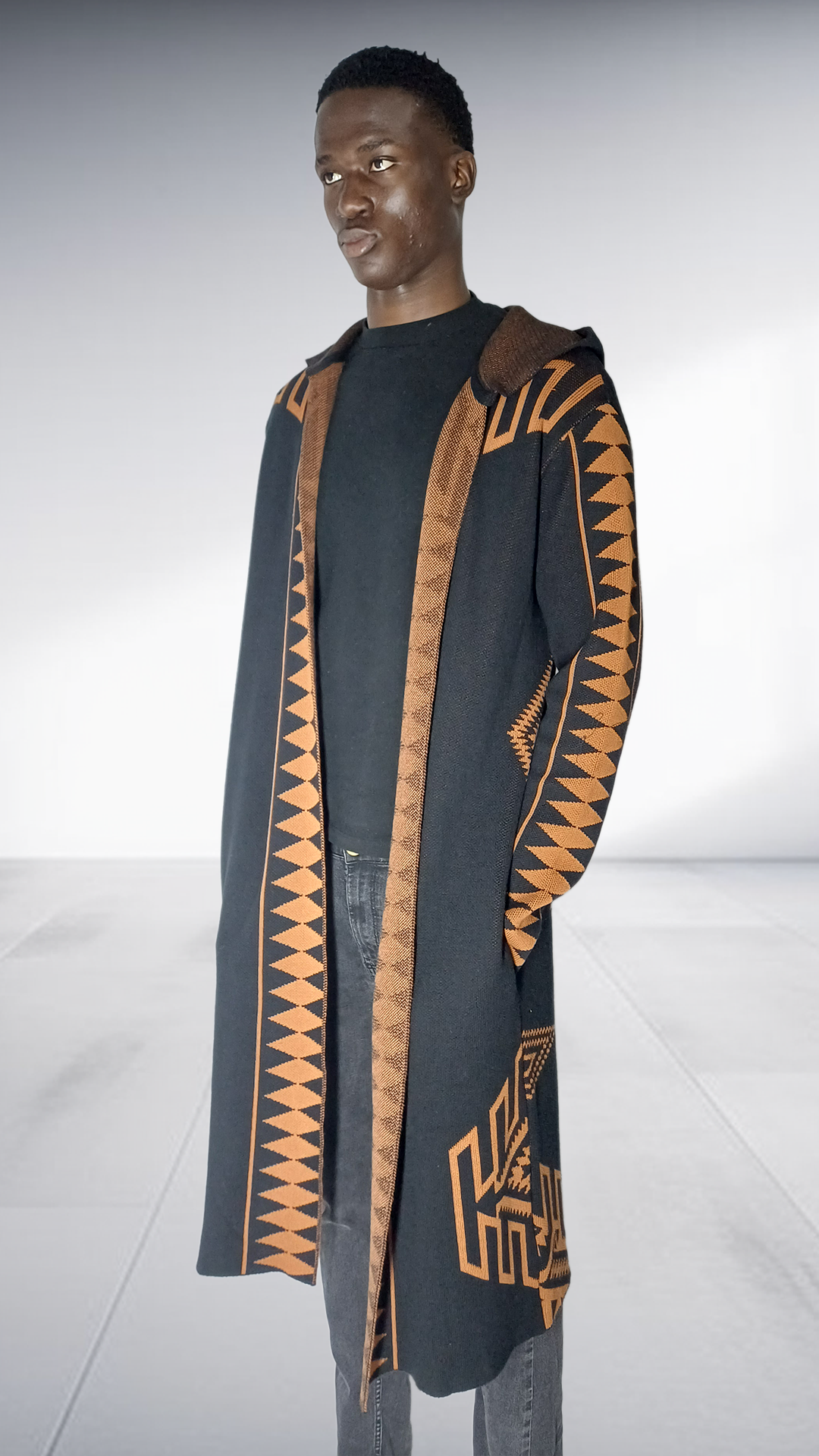 Zeitgeist Diamond Pattern Maxi Cardigan - Black & Bronze