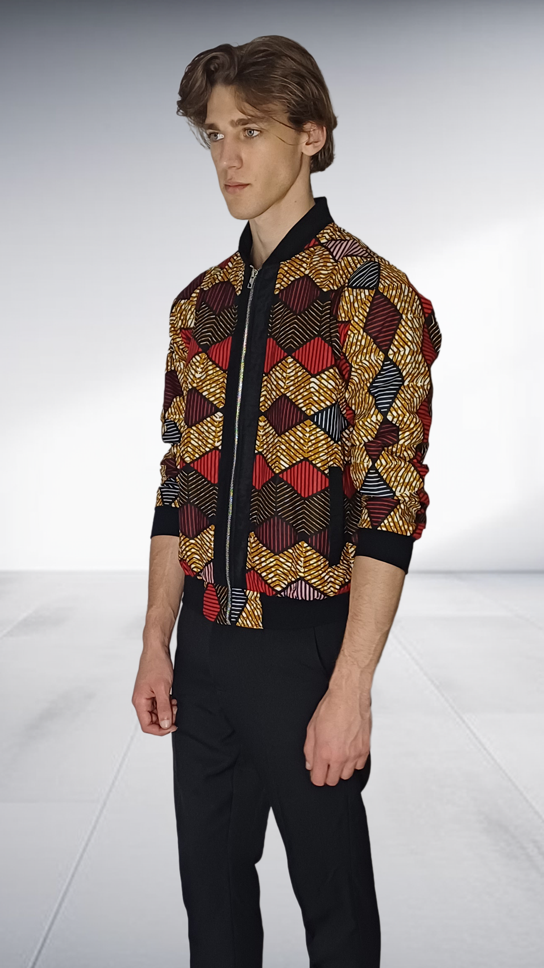 Nivaldo Thierry African Print Bomber Jacket - Burgundy & Gold