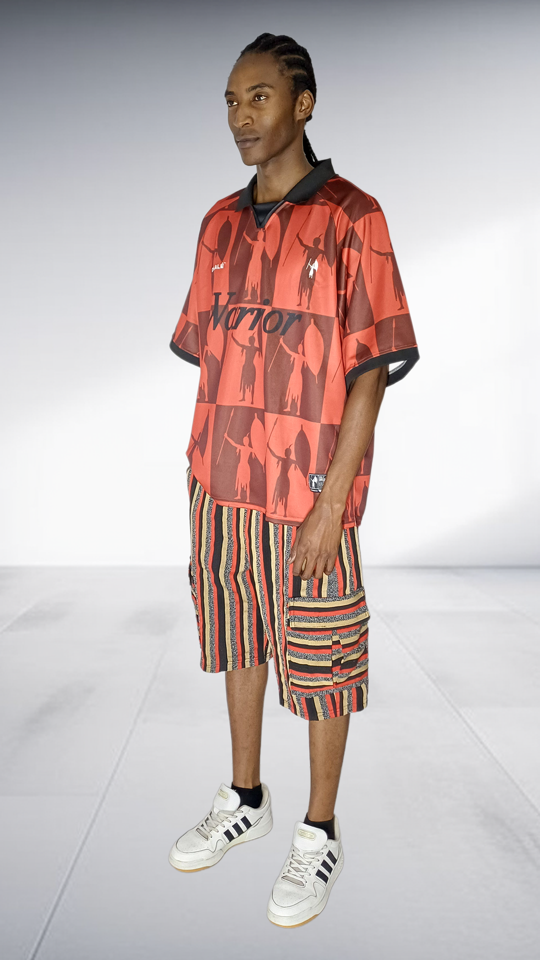 Chale Warrior Jersey & Striped Cargo Shorts Set - Coral