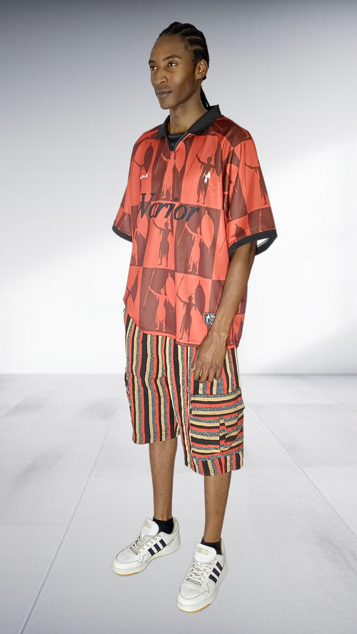 Chale Warrior Jersey & Striped Cargo Shorts Set - Coral