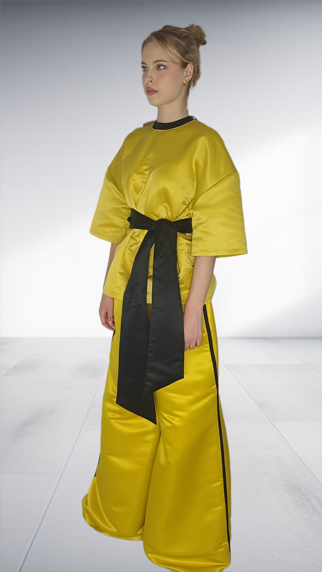 Chartreuse Satin Wide-Leg Palazzo Set