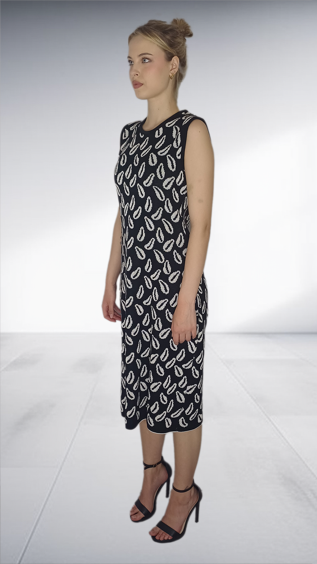 Thula Sindi - Cedi Black & White Feather Print Sleeveless Midi Dress