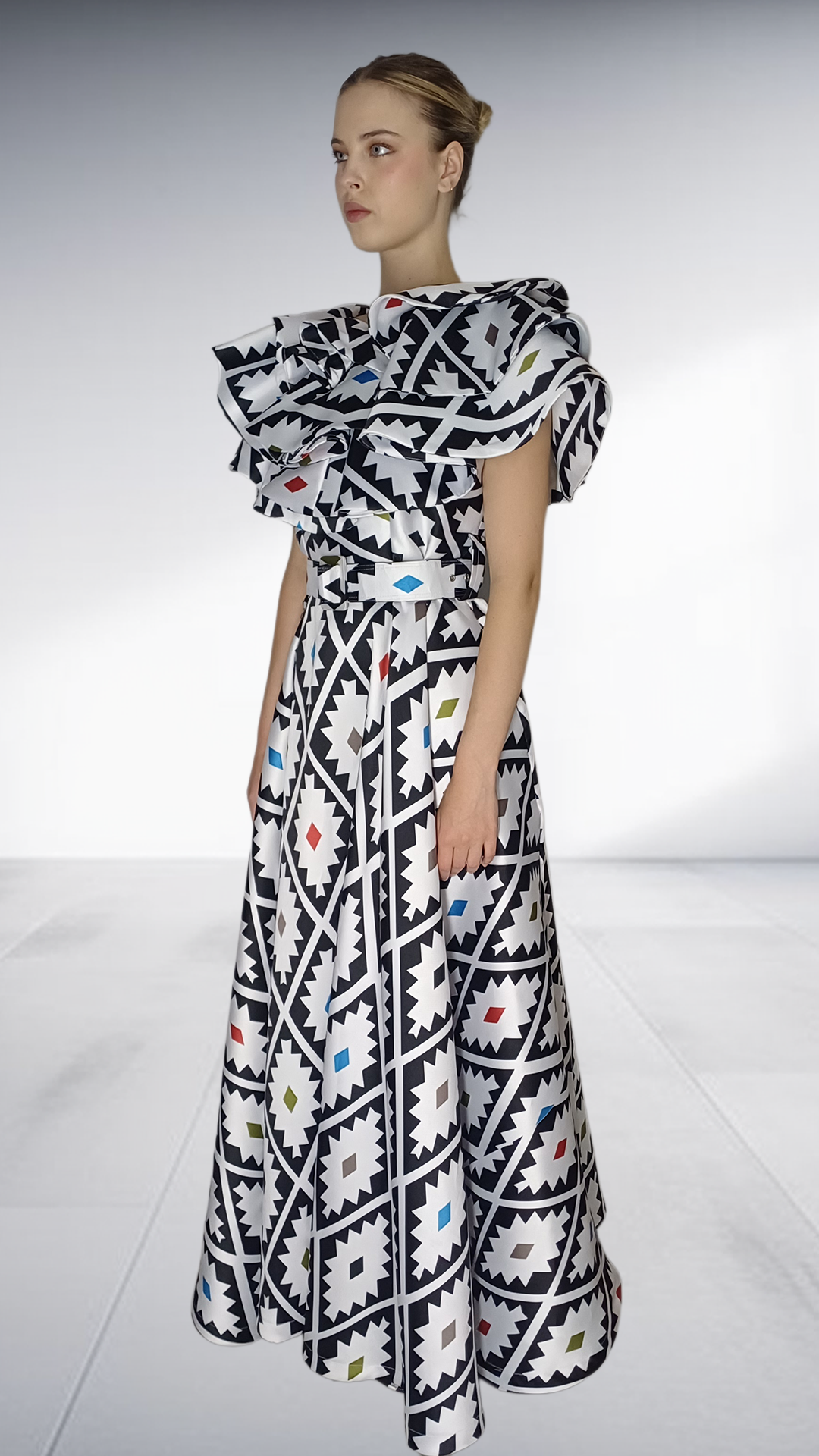Jozsy Triple Collar Ndebele Maxi Dress - Black, White & Multicolor