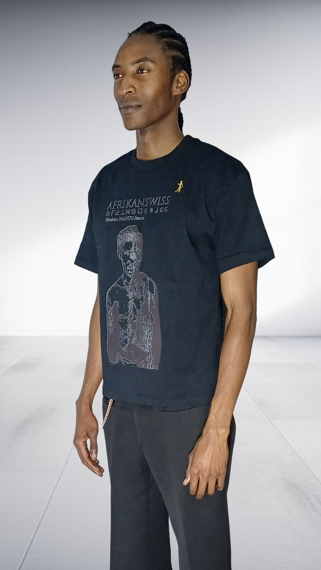 Afrikanswiss Silver Portrait T-Shirt - Black