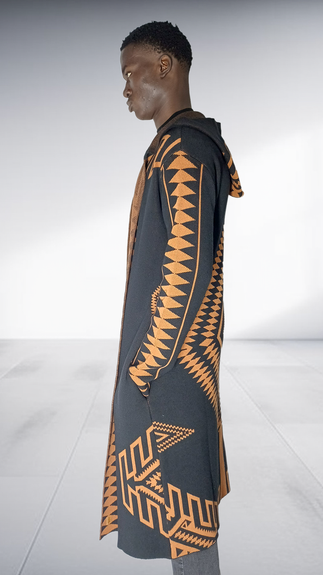 Zeitgeist Diamond Pattern Maxi Cardigan - Black & Bronze