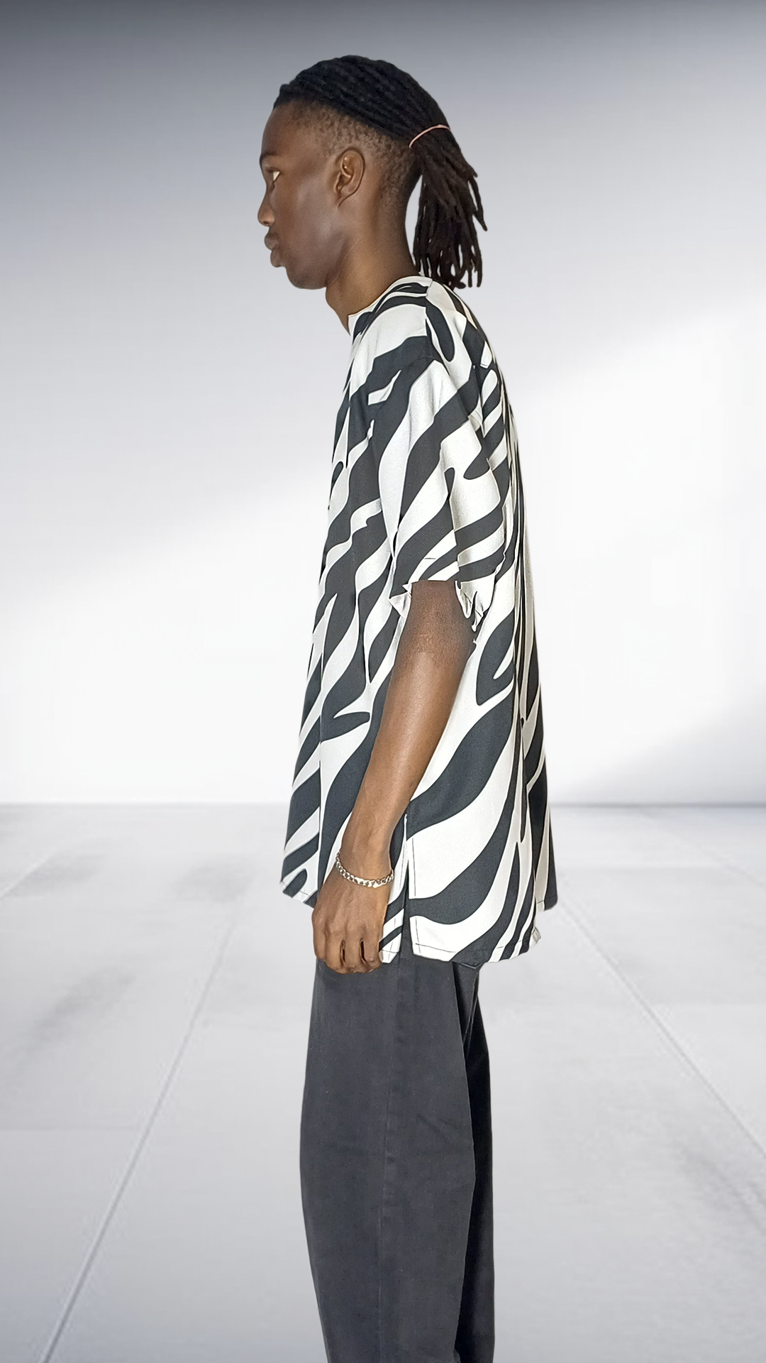 Imprint Zebra Print Oversized Short Sleeve Shirt - Black & White
