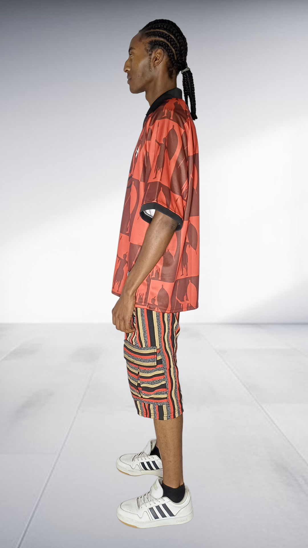 Chale Warrior Jersey & Striped Cargo Shorts Set - Coral