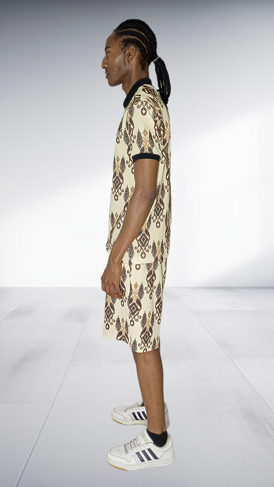 Ephymol Traditional Polo & Shorts Set - Cream & Brown