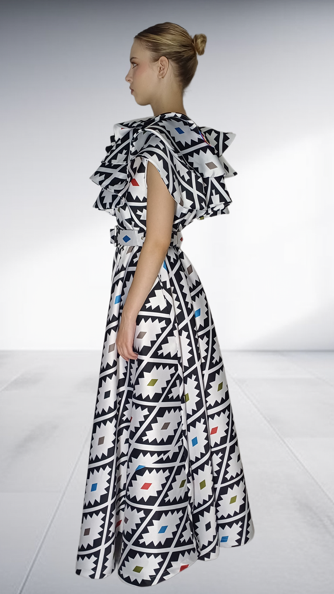 Jozsy Triple Collar Ndebele Maxi Dress - Black, White & Multicolor