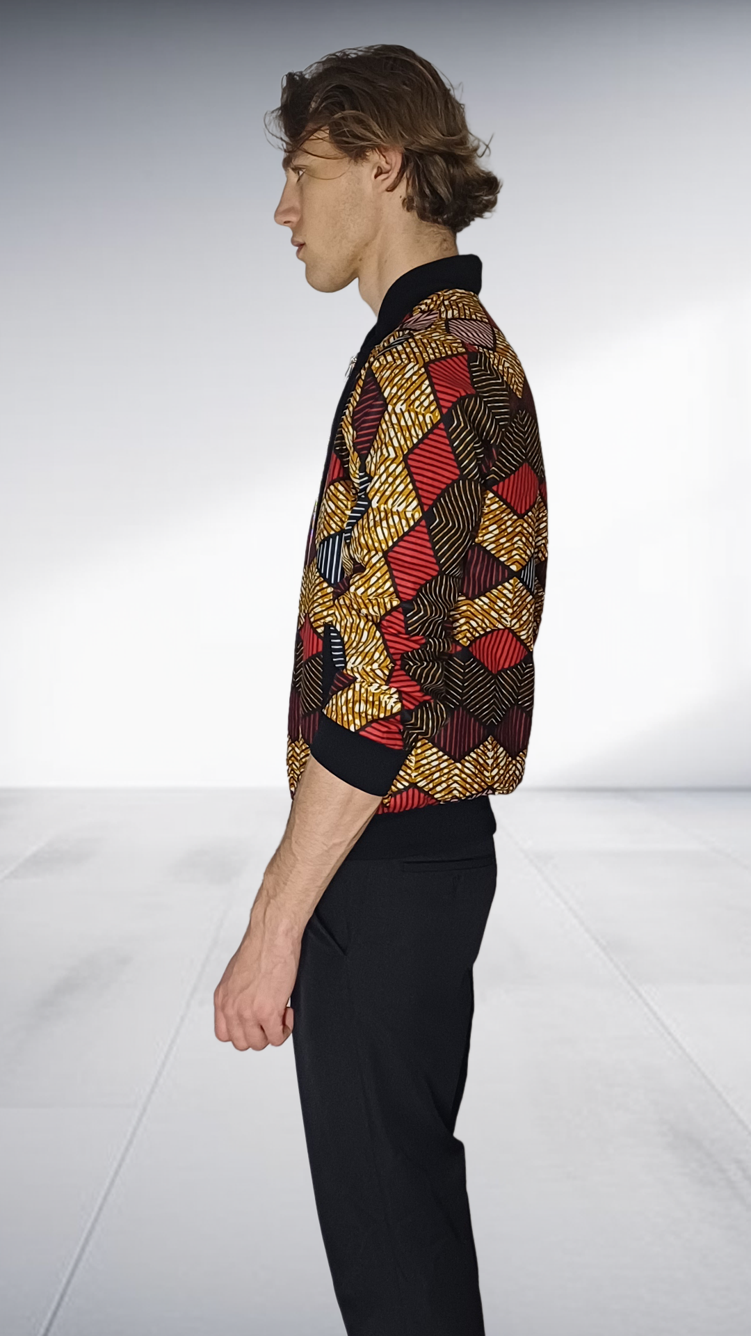 Nivaldo Thierry African Print Bomber Jacket - Burgundy & Gold