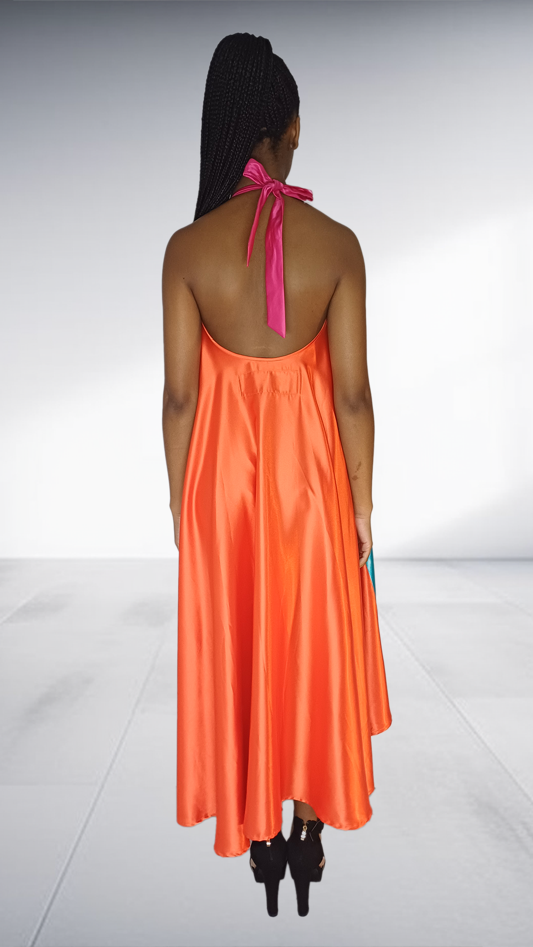 Ezokhetho Turquoise & Coral Color-Block Halter Maxi Dress