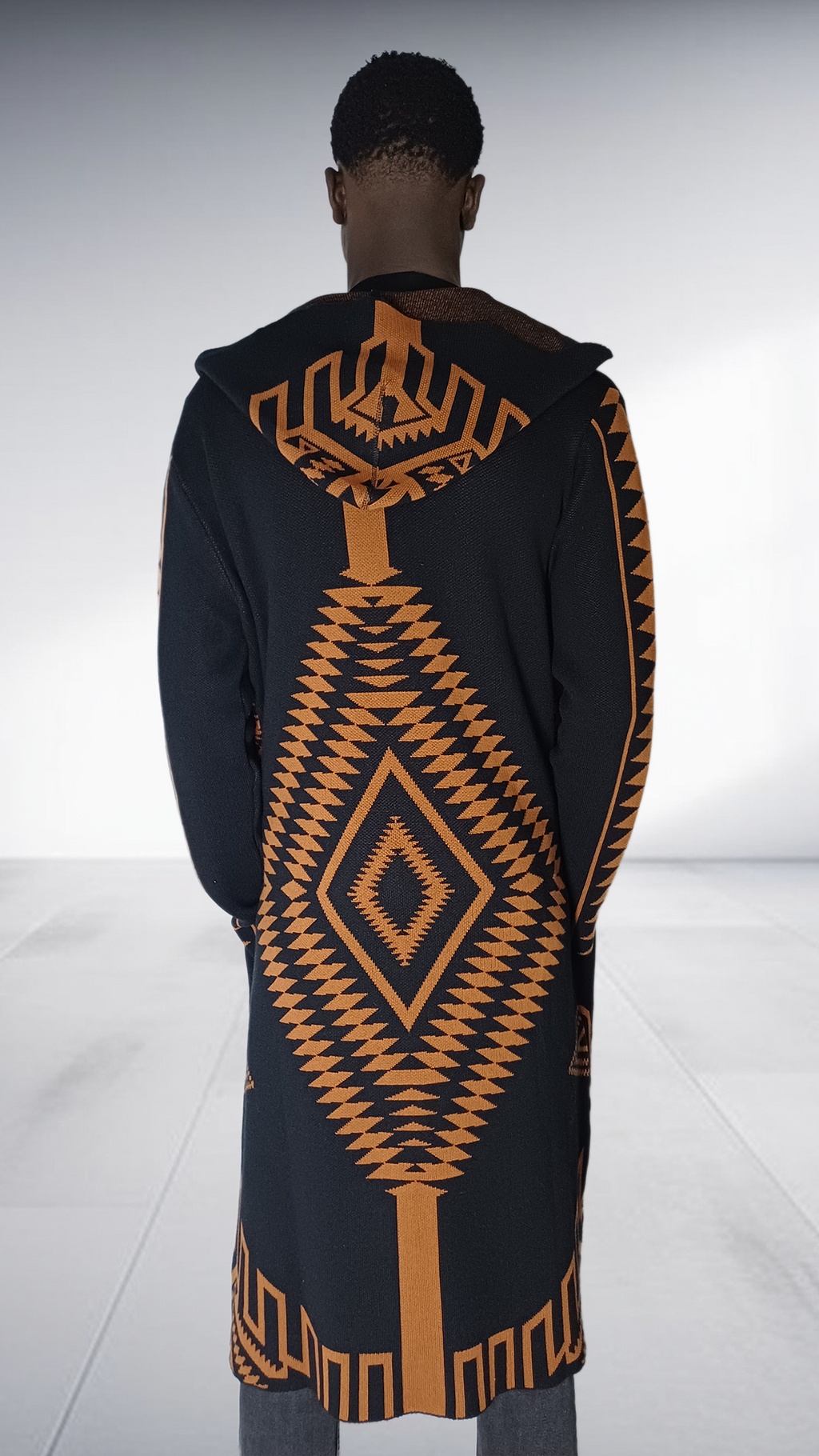 Zeitgeist Diamond Pattern Maxi Cardigan - Black & Bronze