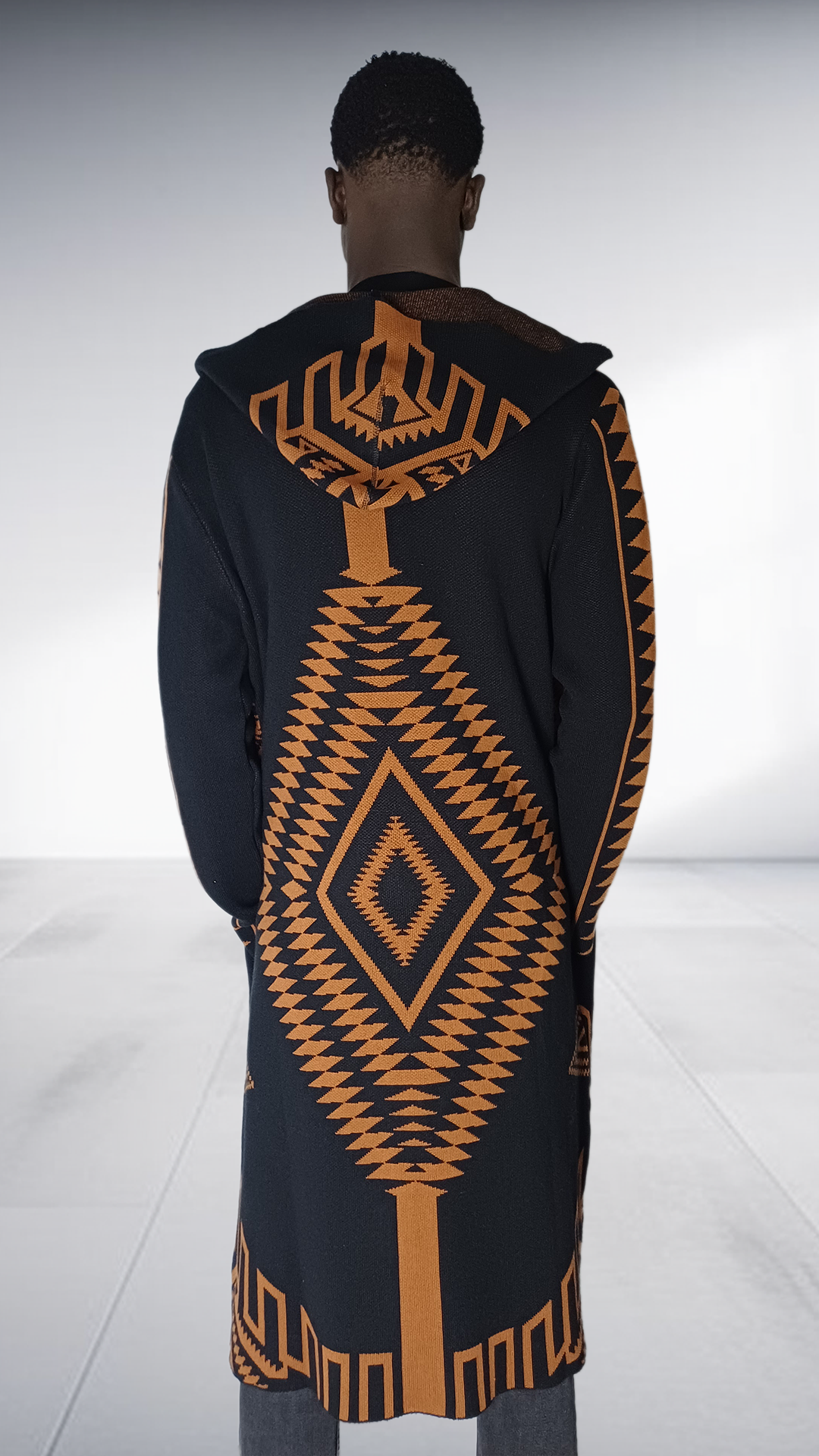 Zeitgeist Diamond Pattern Maxi Cardigan - Black & Bronze