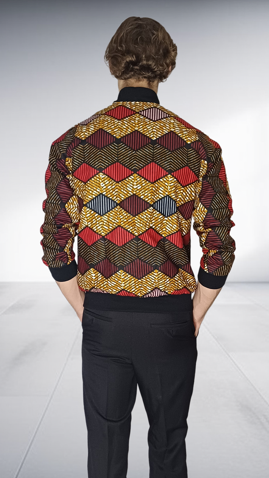Nivaldo Thierry African Print Bomber Jacket - Burgundy & Gold