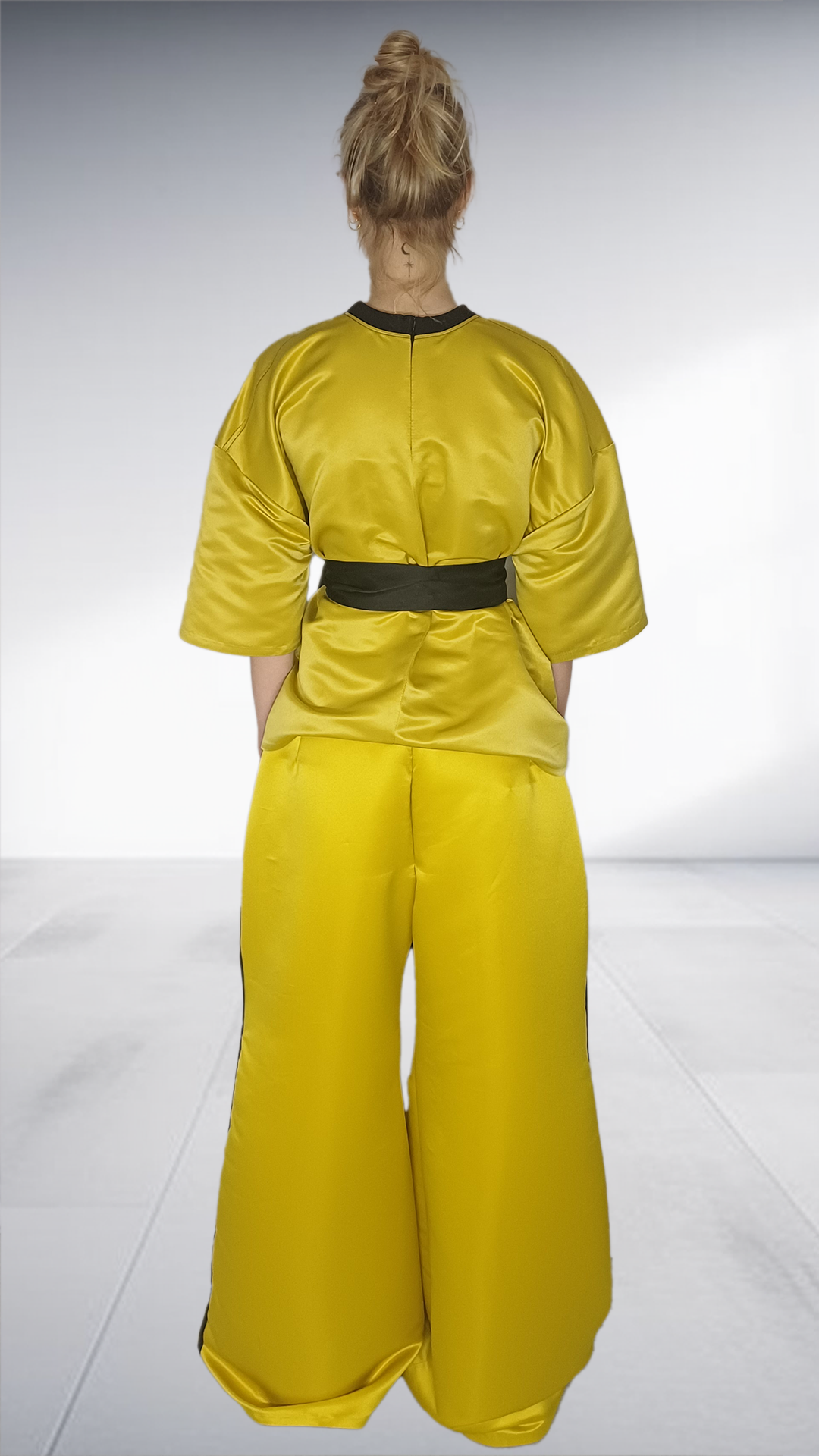 Matte Nolim Chartreuse Satin Wide-Leg Palazzo Set