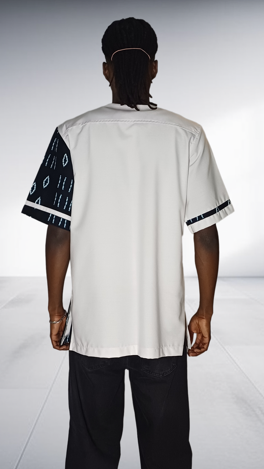 Lolo D Asymmetric Mudcloth Print Short Sleeve Shirt - White & Black