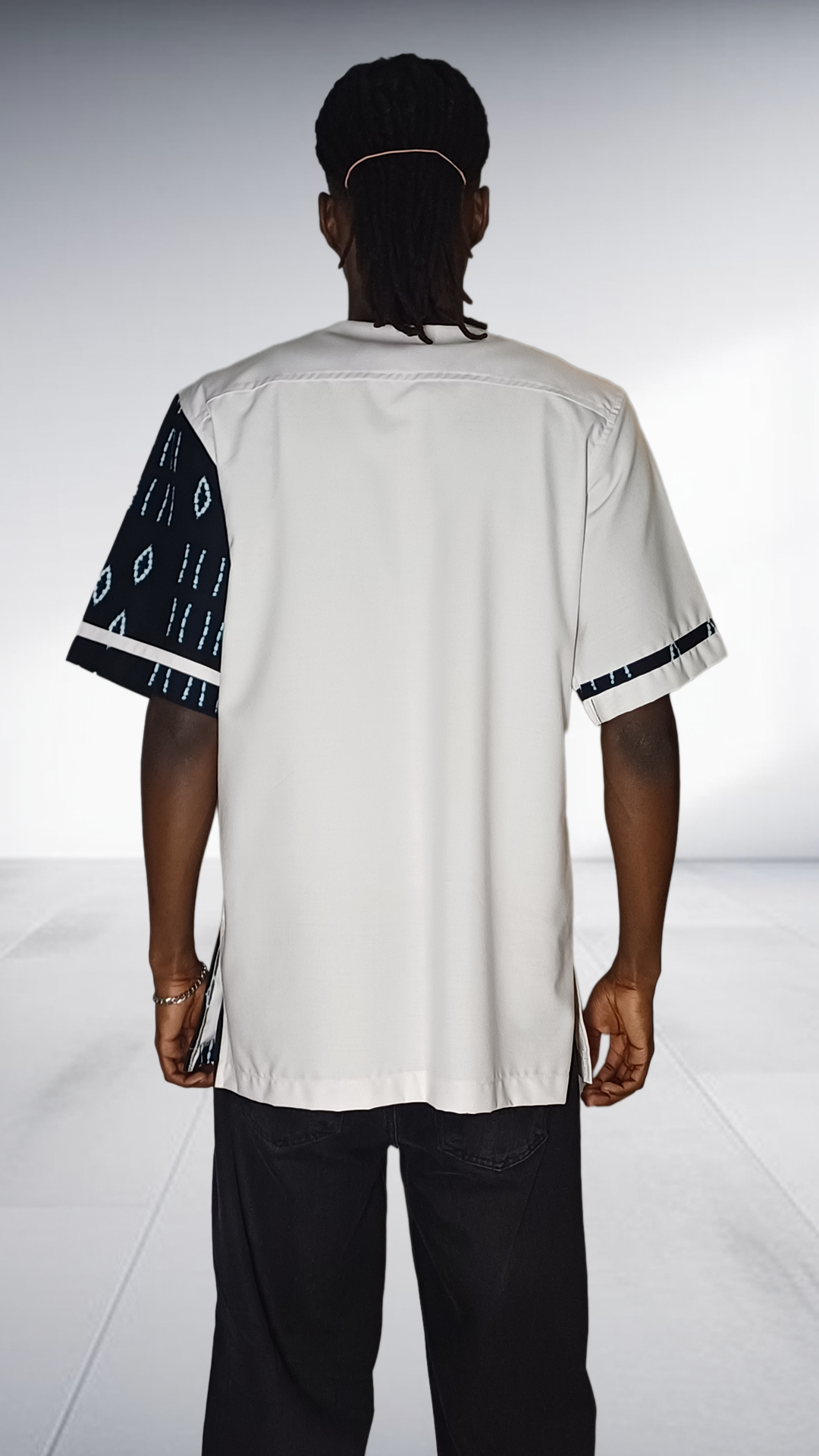 Lolo D Asymmetric Mudcloth Print Short Sleeve Shirt - White & Black