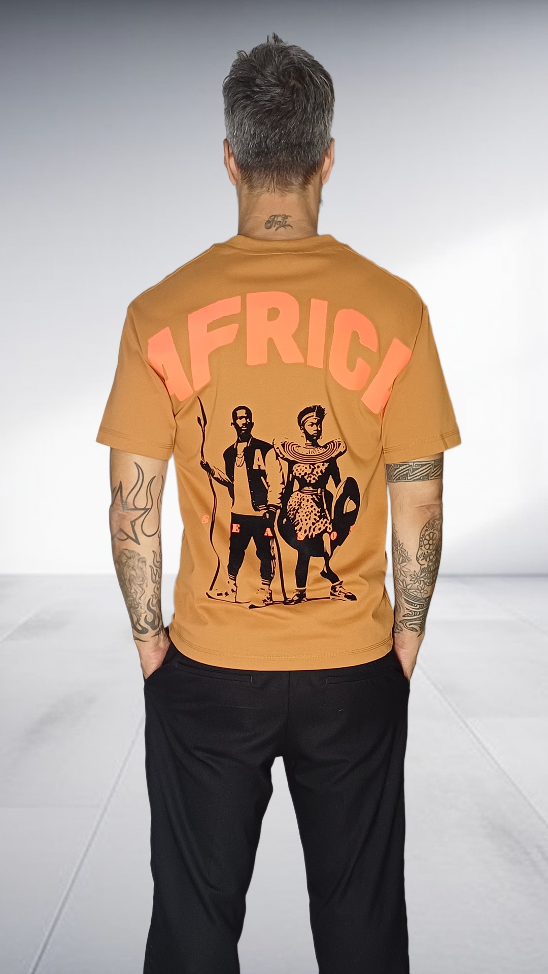 SE7EN HEART BEATS Africa Season Couple Graphic T-Shirt - Caramel & Coral