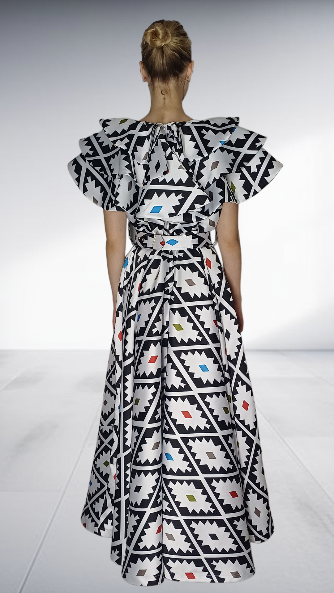 Jozsy Triple Collar Ndebele Maxi Dress - Black, White & Multicolor