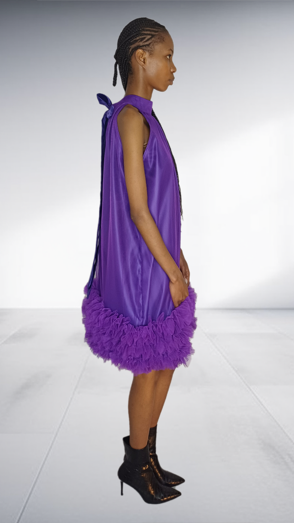LK Clothing Purple halter-neck Freedom Dress with Ruffle