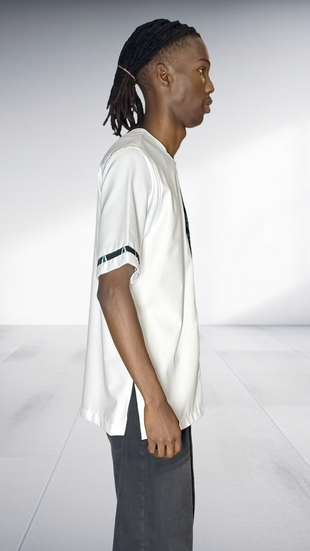 Lolo D Asymmetric Mudcloth Print Short Sleeve Shirt - White & Black