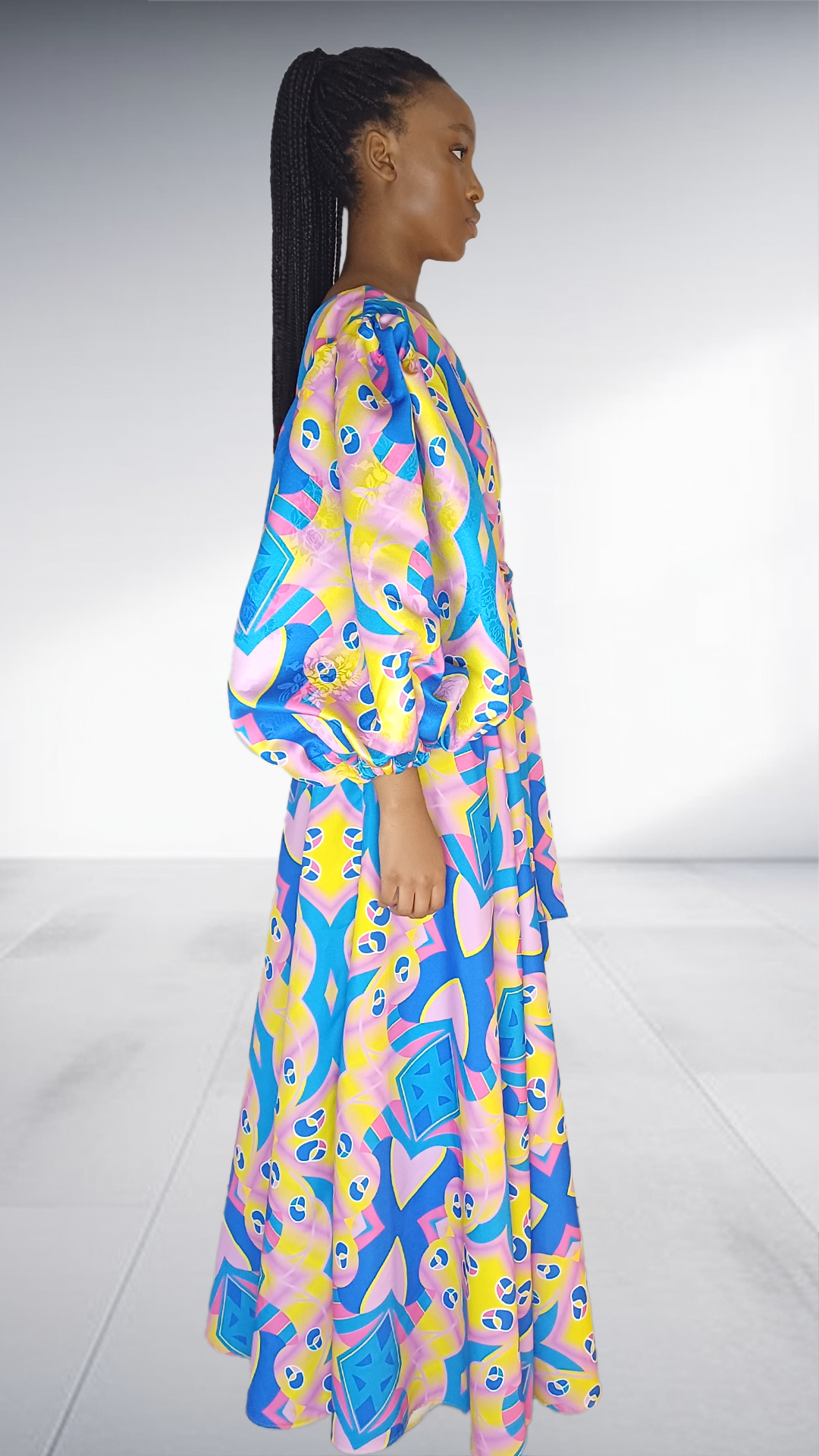 Imprint Vibrant Abstract Print One-Shoulder Maxi Dress