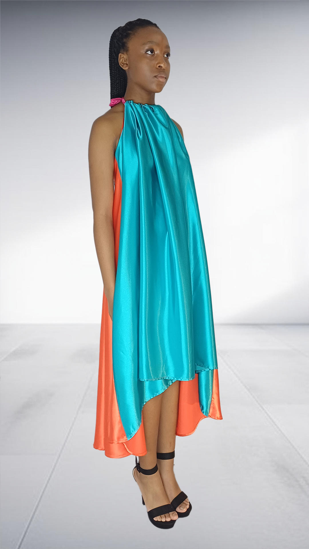 Ezokhetho Turquoise & Coral Color-Block Halter Maxi Dress