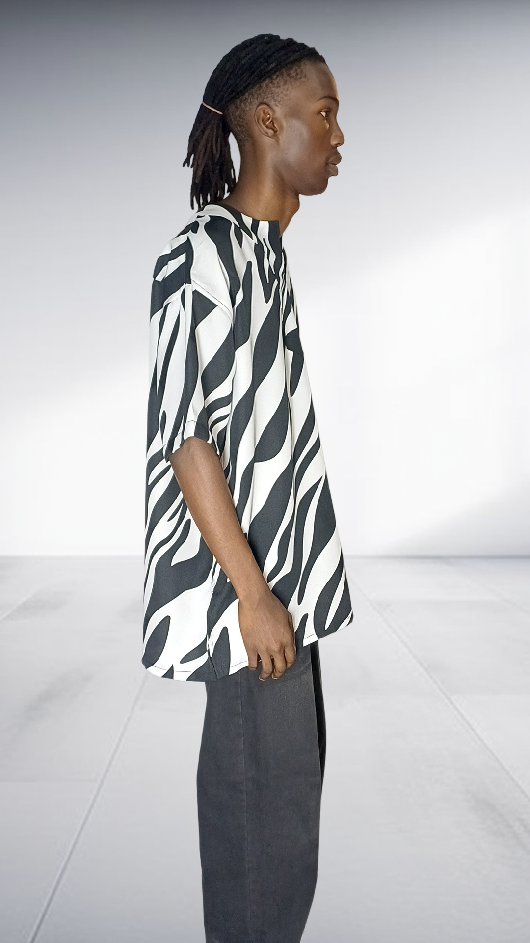 Imprint Zebra Print Oversized Short Sleeve Shirt - Black & White
