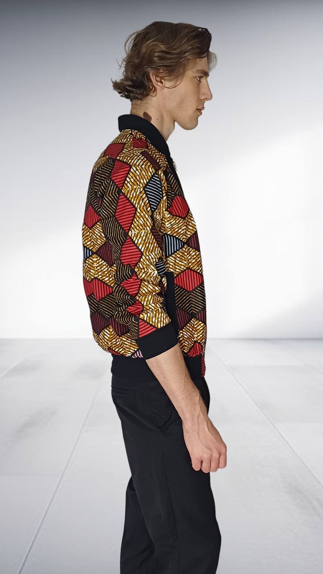 Nivaldo Thierry African Print Bomber Jacket - Burgundy & Gold