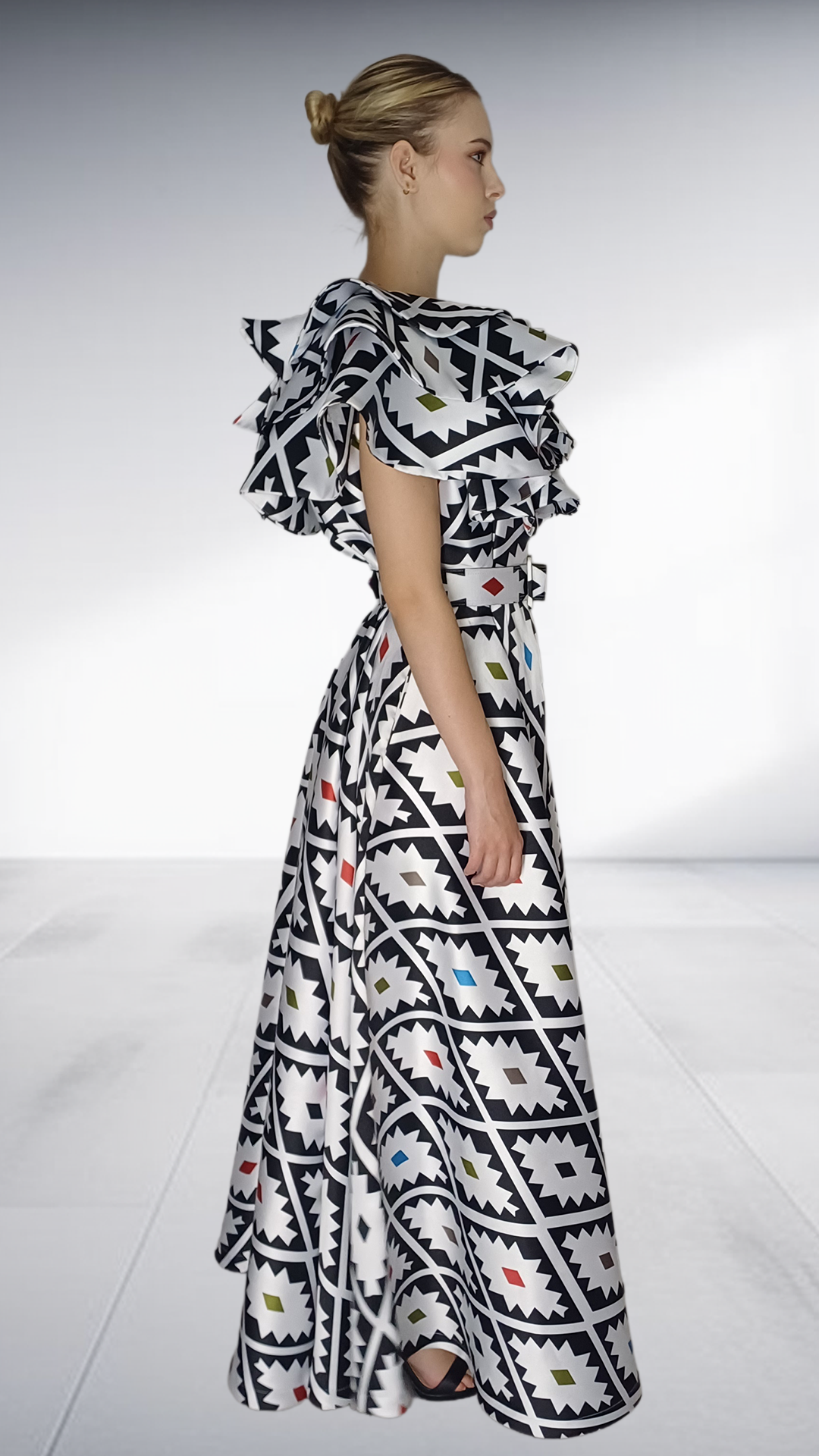 Jozsy Triple Collar Ndebele Maxi Dress - Black, White & Multicolor