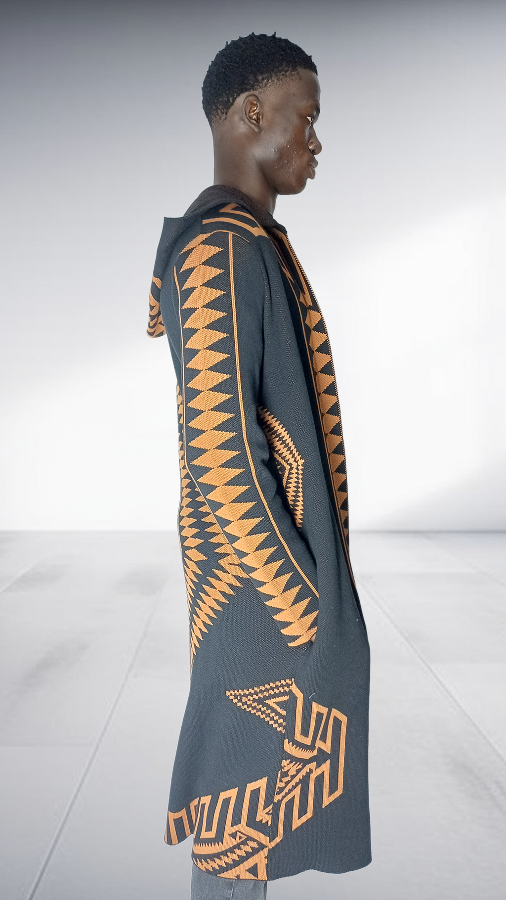 Zeitgeist Diamond Pattern Maxi Cardigan - Black & Bronze