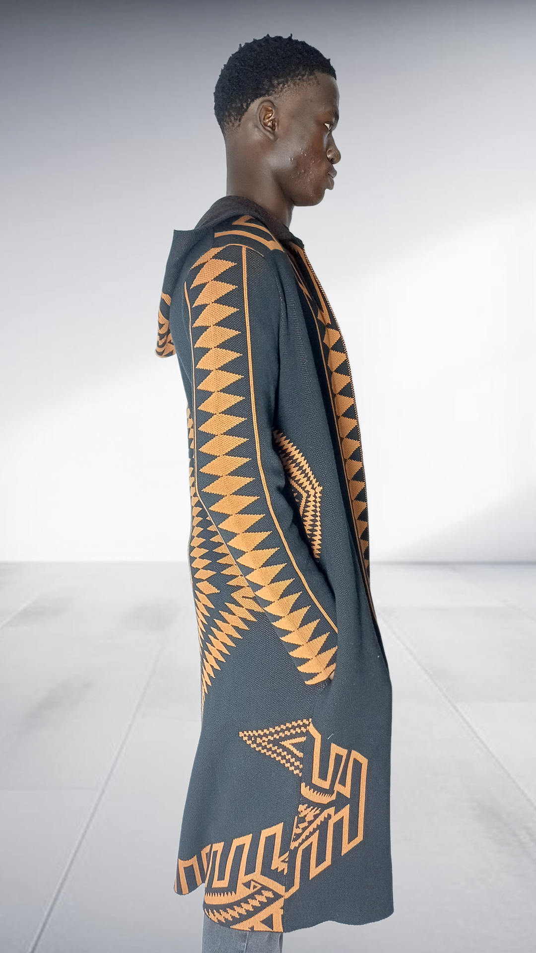 Zeitgeist Diamond Pattern Maxi Cardigan - Black & Bronze