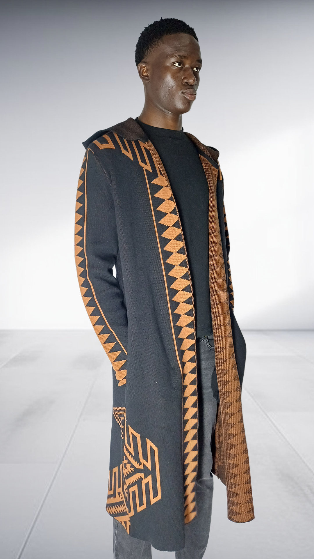 Zeitgeist Diamond Pattern Maxi Cardigan - Black & Bronze