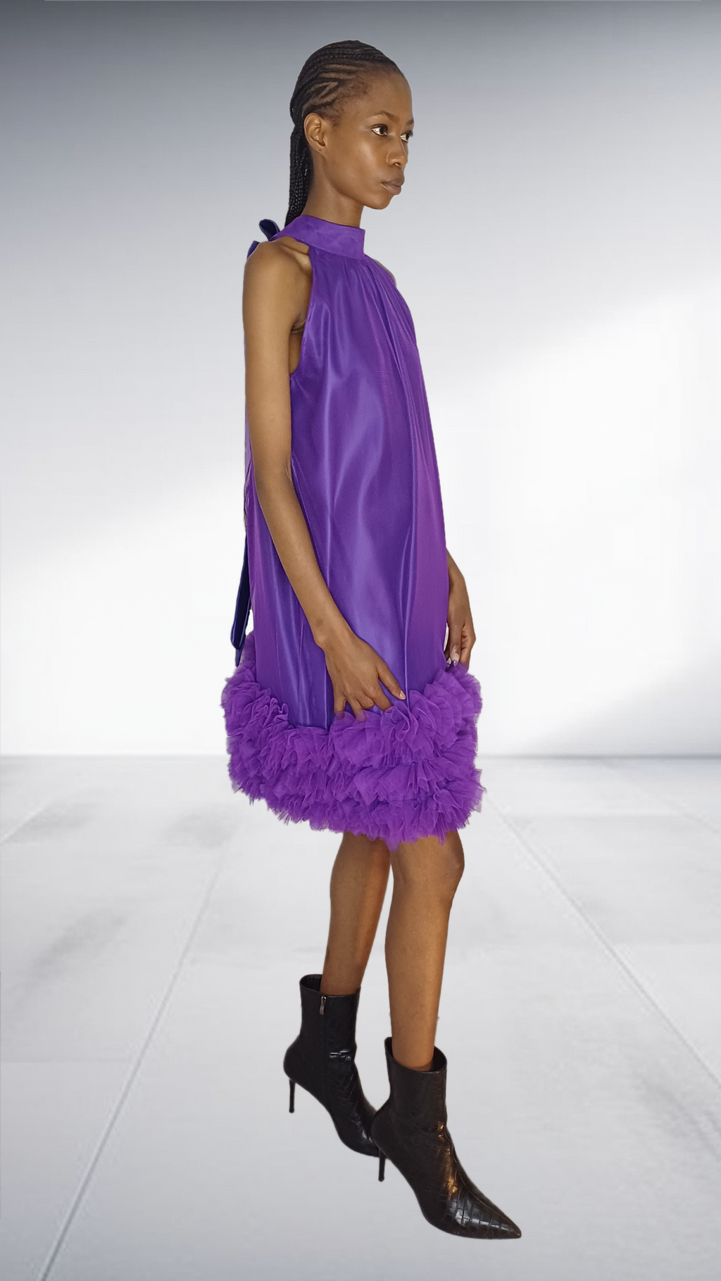 LK Clothing Purple halter-neck Freedom Dress with Ruffle
