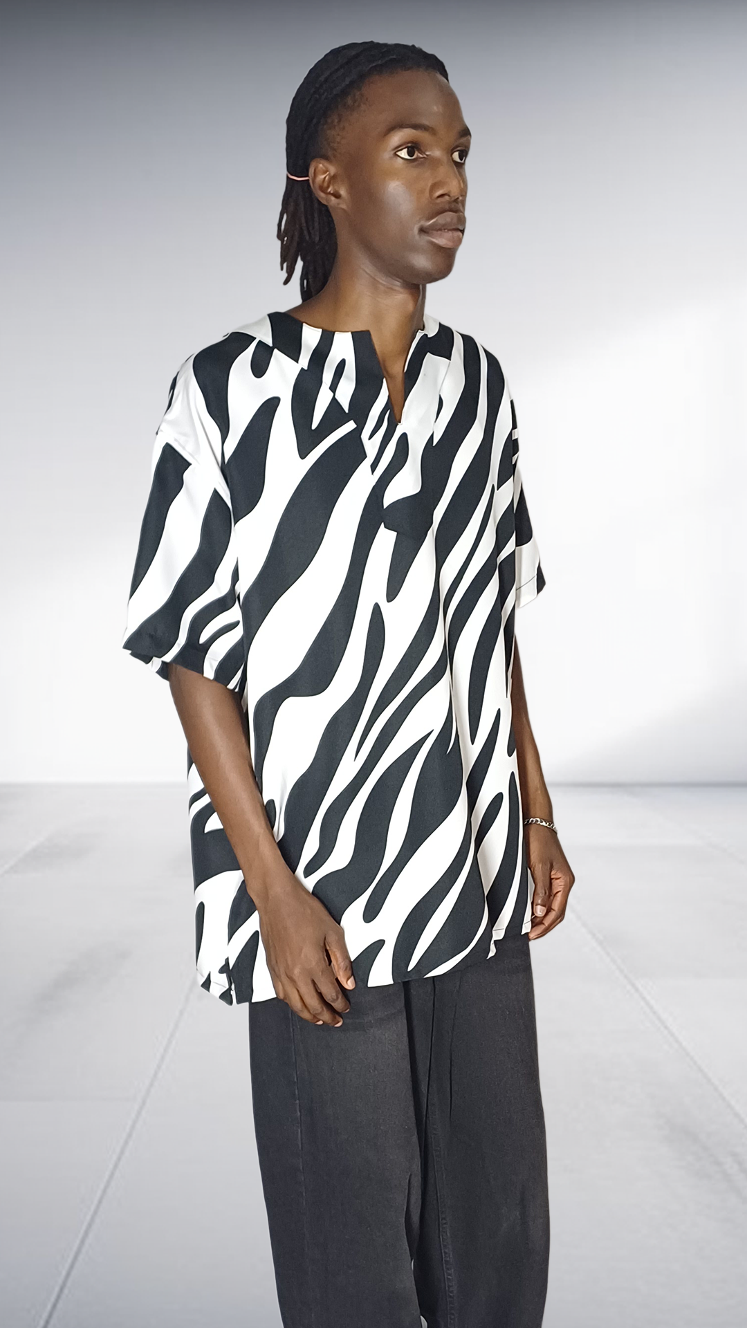 Imprint Zebra Print Oversized Short Sleeve Shirt - Black & White