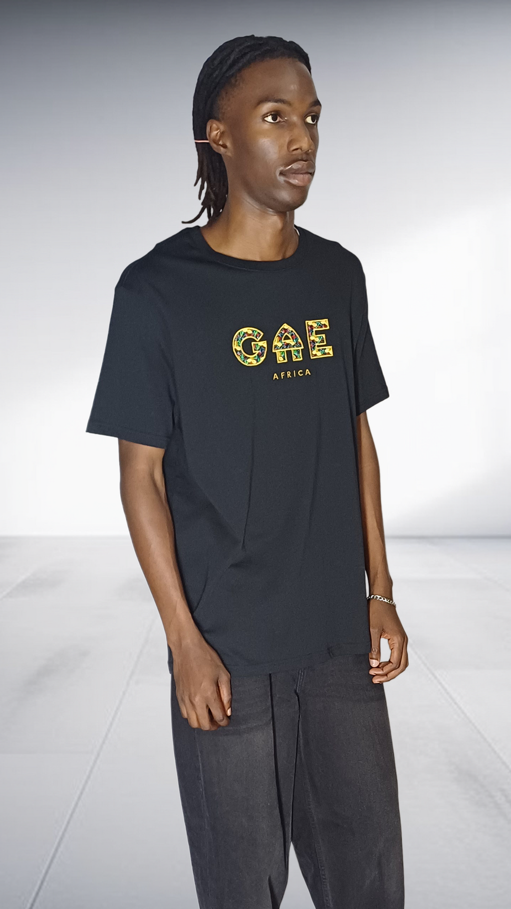 GAE Africa Logo T-Shirt - Black with Gold Embroidery