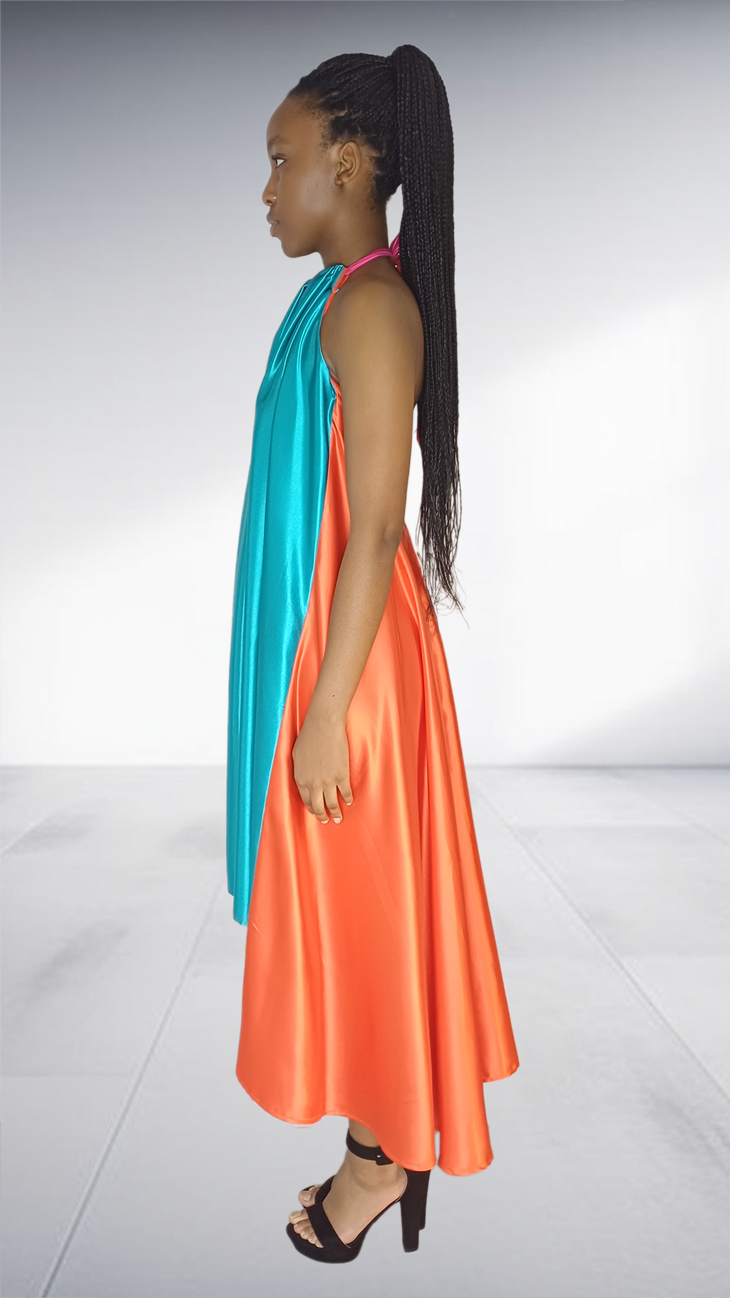 Ezokhetho Turquoise & Coral Color-Block Halter Maxi Dress – color block Dress, view 6 | AfricaRise
