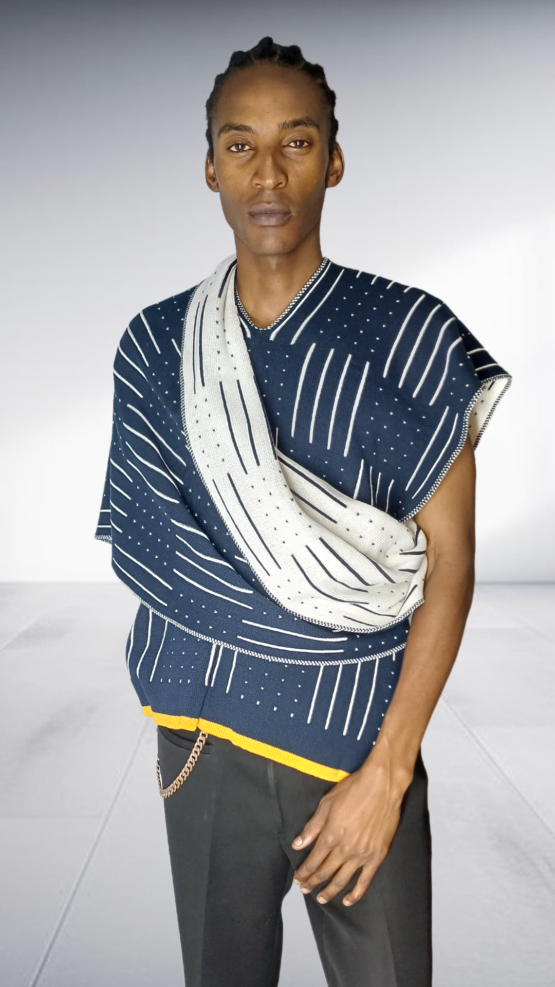 Mille Collines Kichana Shawl - Navy, White & Yellow