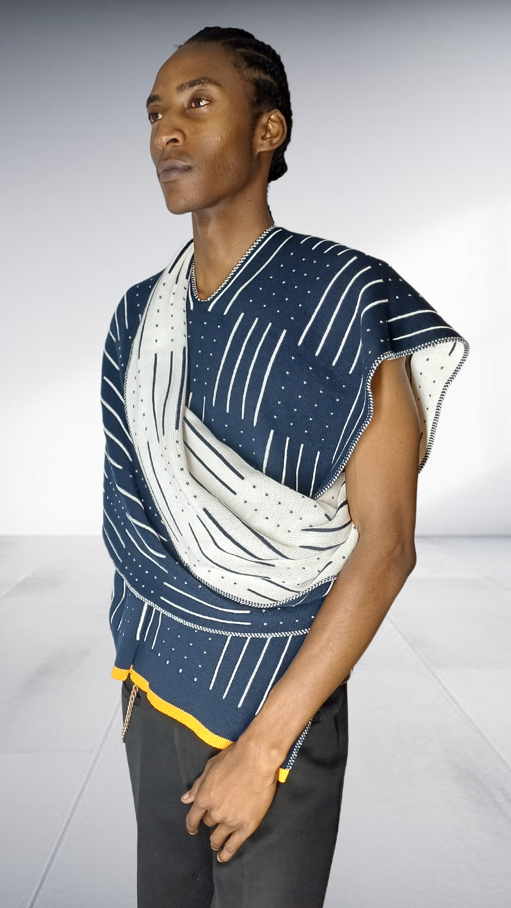 Mille Collines Kichana Shawl - Navy, White & Yellow