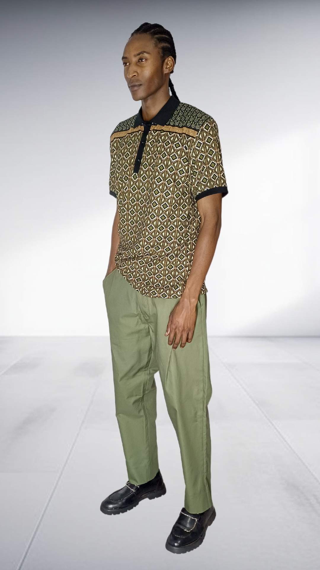 Ephymol Geometric Polo & Sage Pants Set - Gold & Black