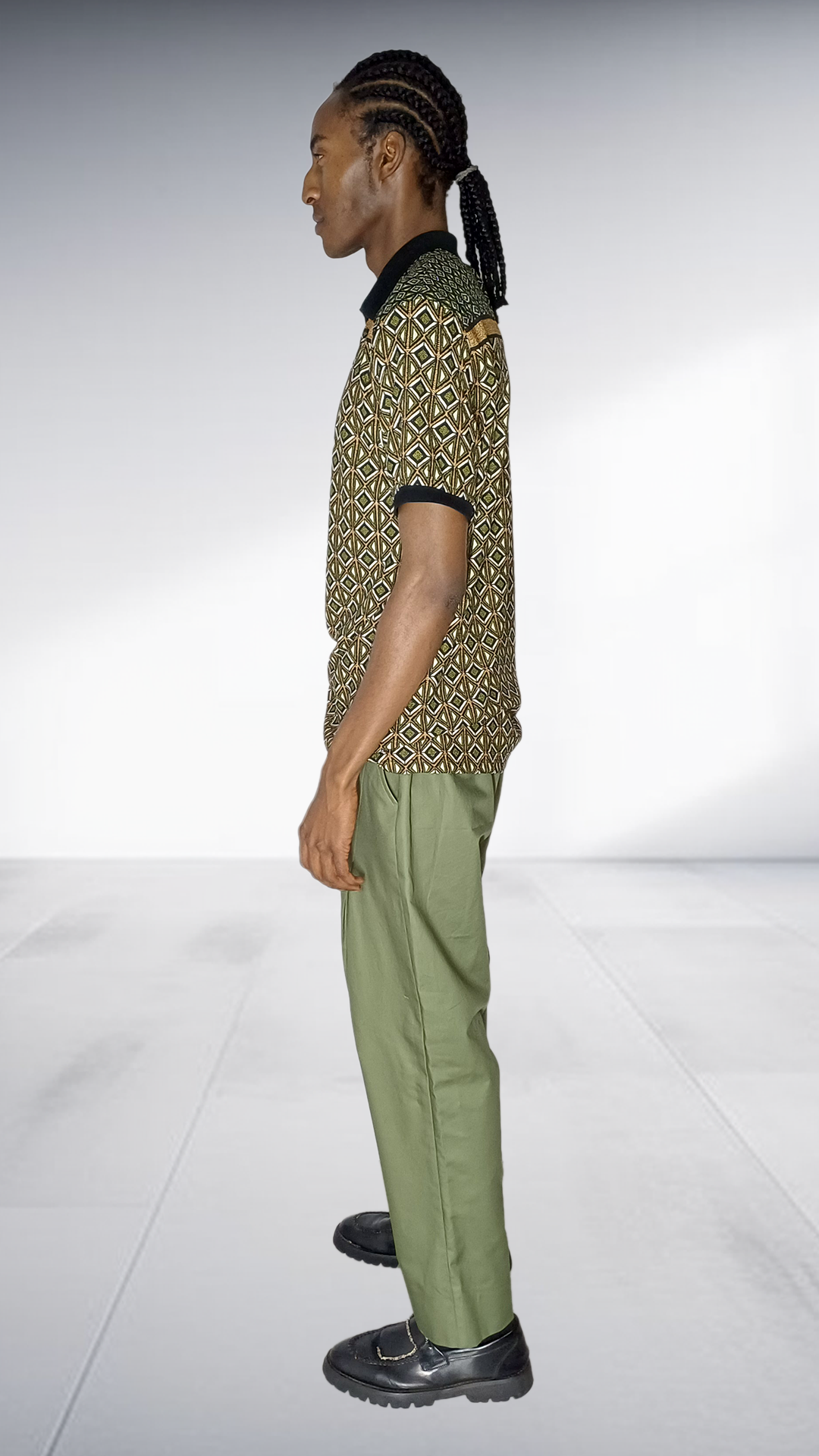 Ephymol Geometric Polo & Sage Pants Set - Gold & Black