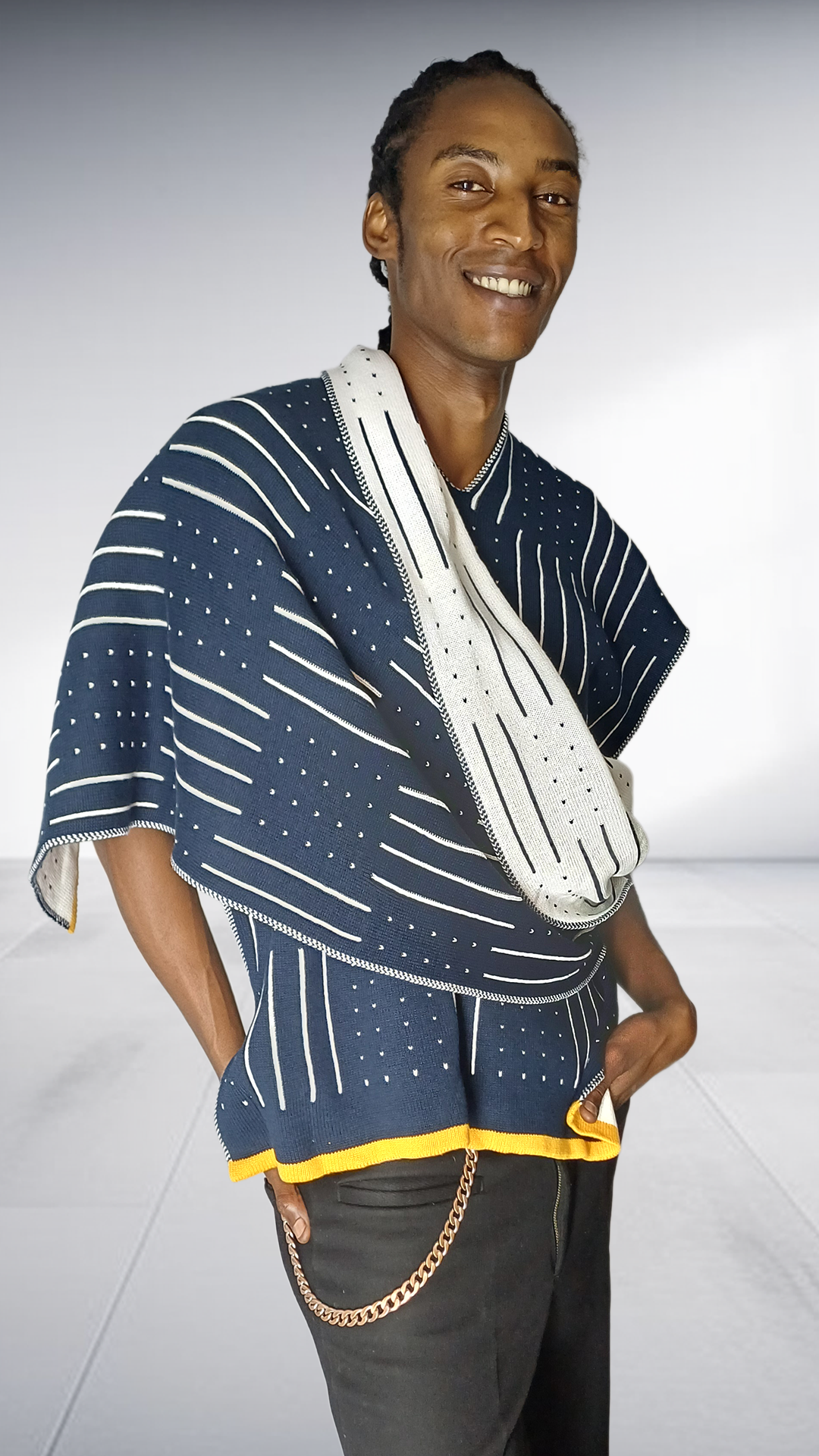 Mille Collines Kichana Shawl - Navy, White & Yellow