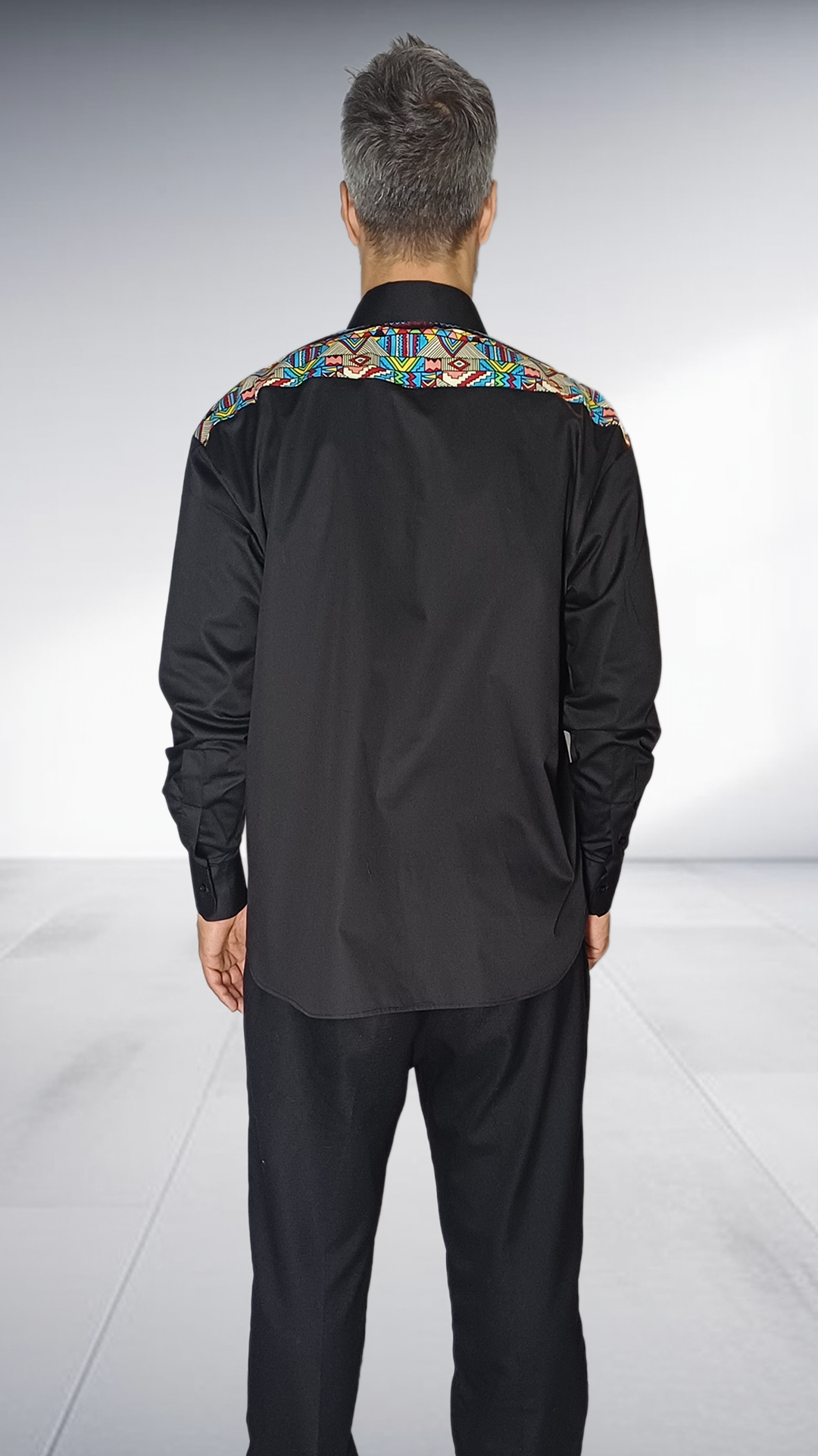 Jozsy Black Shirt with African Print Shoulder Detail - Multicolor