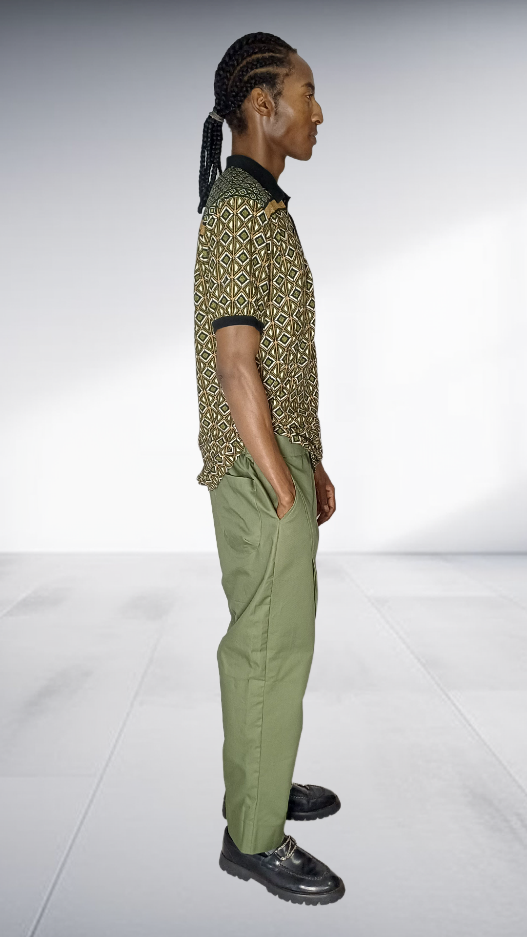 Ephymol Geometric Polo & Sage Pants Set - Gold & Black