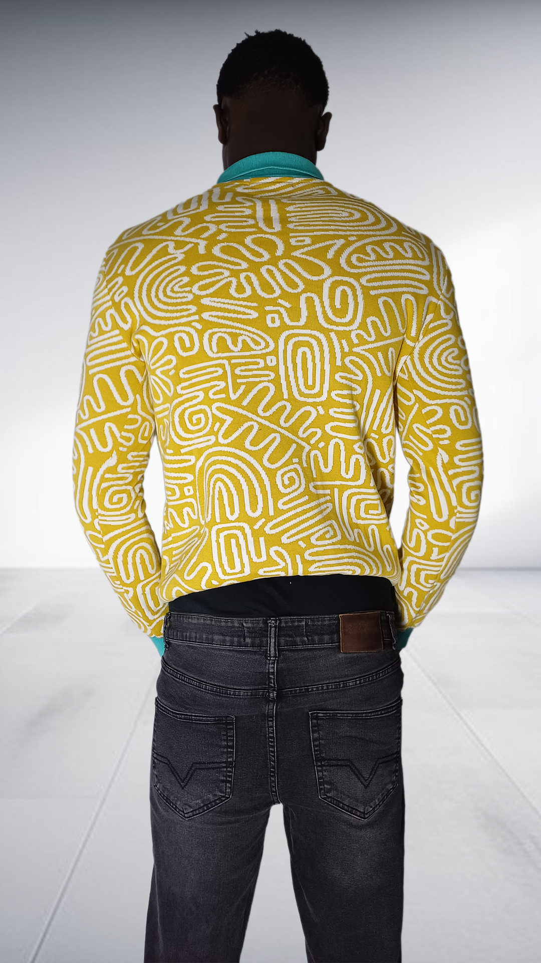 Thula Sindi Geometric Long Sleeve Polo Shirt - Yellow & Turquoise