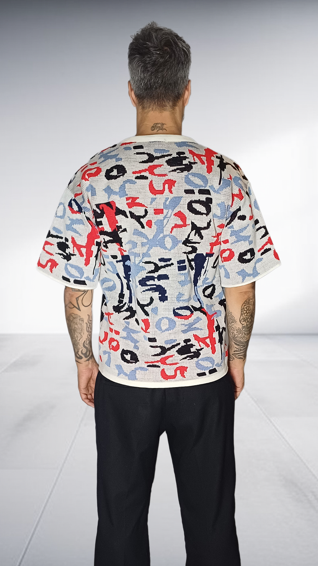 Jozsy Graffiti Print Oversized Knit T-Shirt - Grey, Red & Black