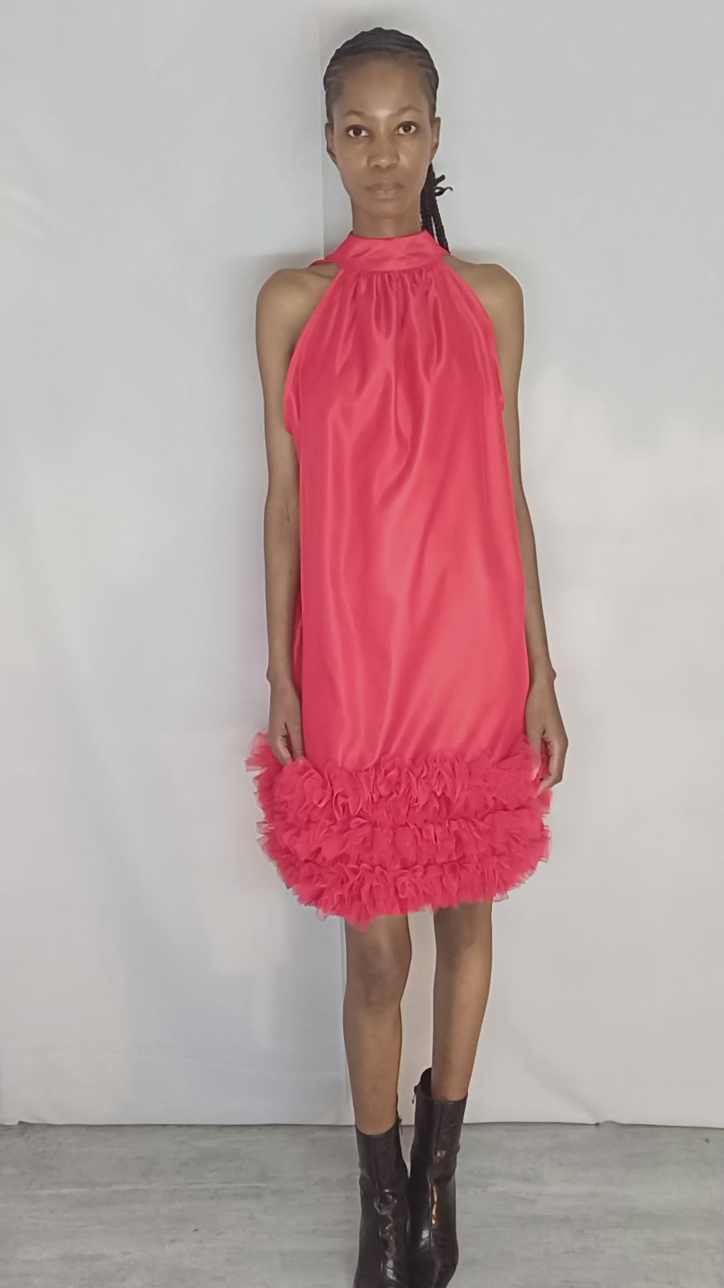 LK Clothing Red halter-neck Freedom Dress with Ruffle